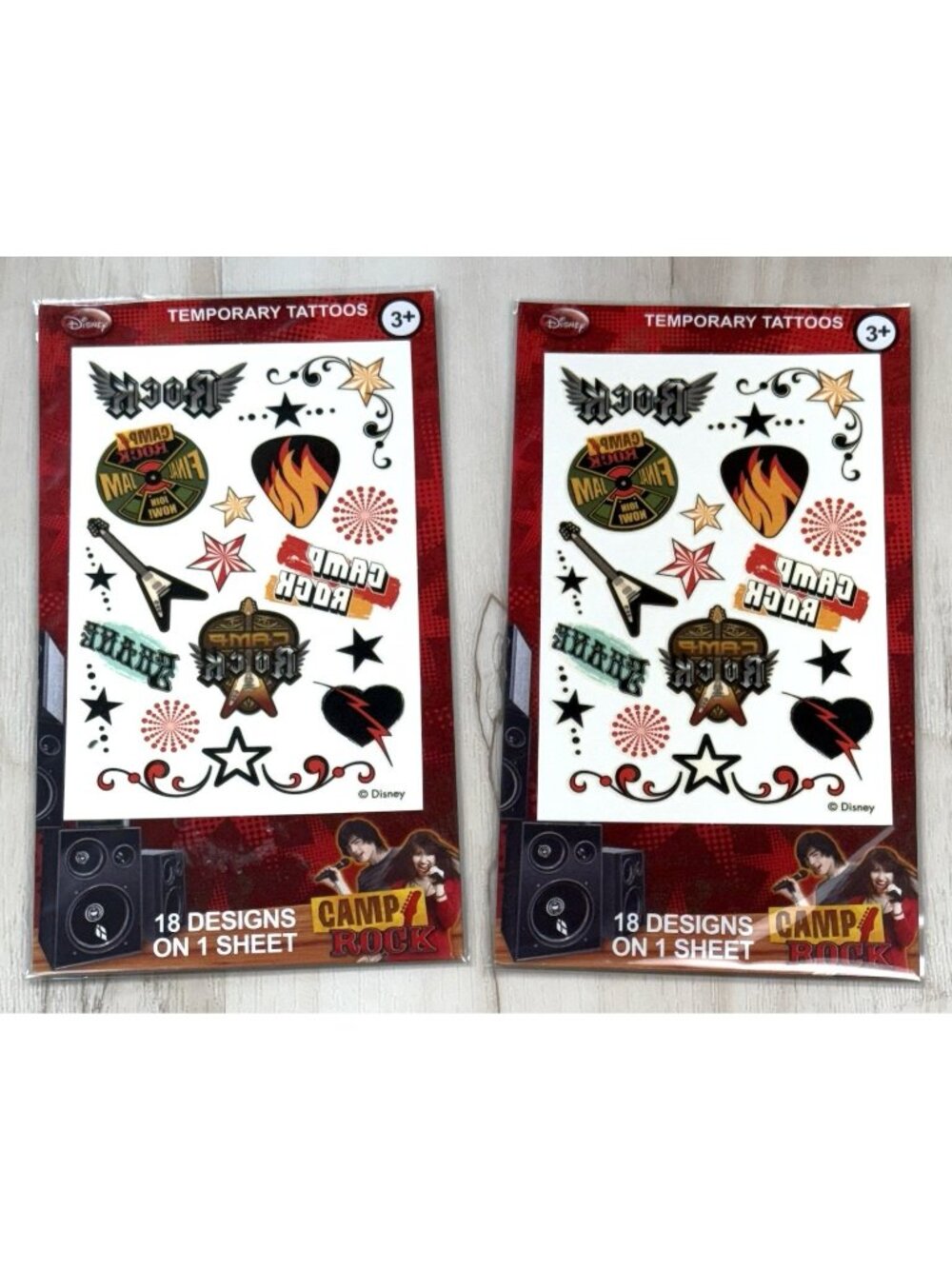 Lot 2 DISNEY Camp Rock 18ct Packs TEMPORARY TATTOOS Body Art 234221604 NIP NEW